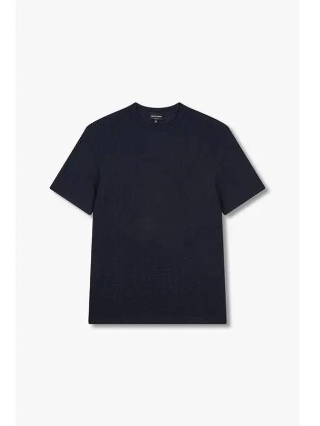 Men s Embossed Pattern Rayon T Shirt Navy - GIORGIO ARMANI - BALAAN 1