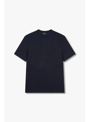 Men s Embossed Pattern Rayon T Shirt Navy - GIORGIO ARMANI - BALAAN 1