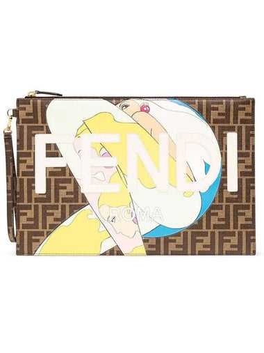 Hairdo Girl Graphic Logo Clutch Bag Brown - FENDI - BALAAN 1