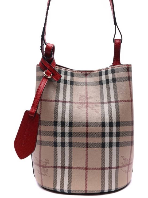 Haymarket Lawn Check Strap Bucket Bag Red - BURBERRY - BALAAN 3