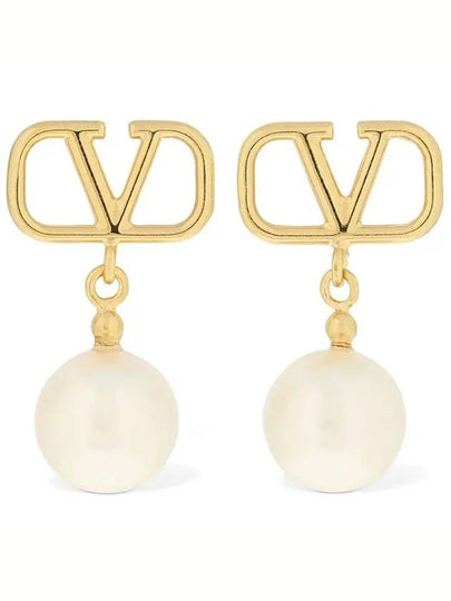 V Logo Pearl Drop Earrings Gold - VALENTINO - BALAAN 2