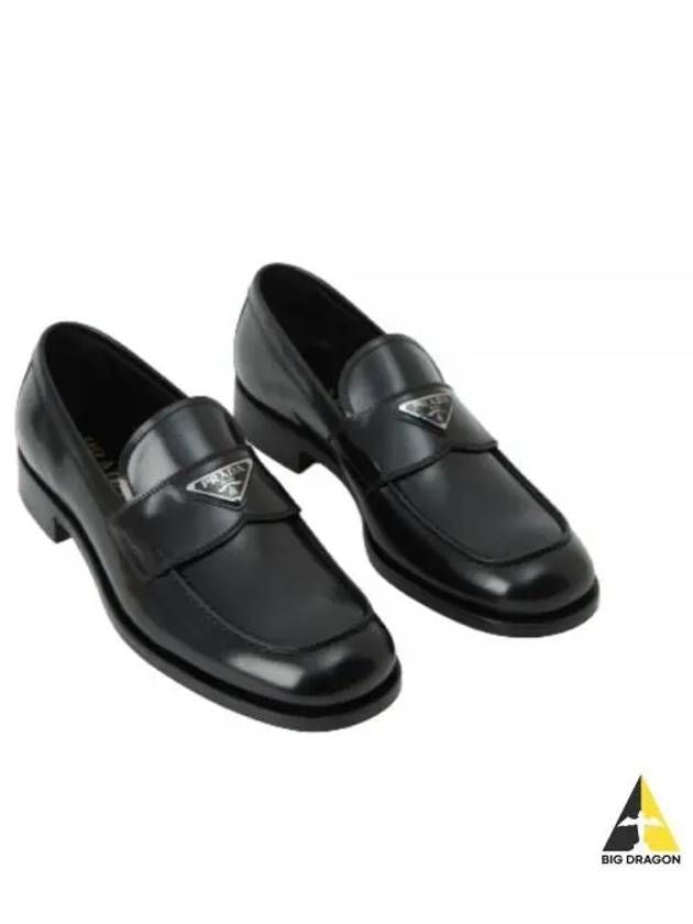 Men's Triangle Logo Leather Loafers Black - PRADA - BALAAN 2