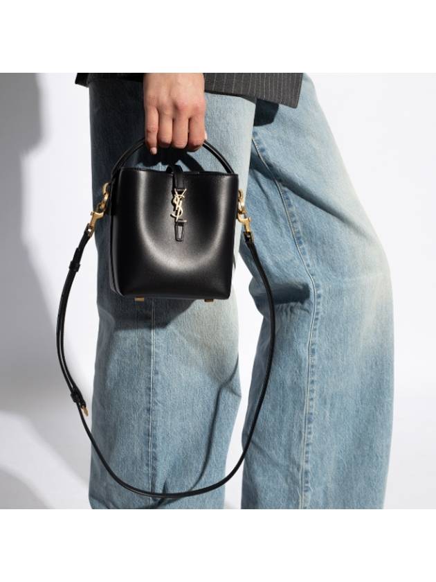 Le 37 Signature Logo Shiny Leather Small Bucket Bag Black - SAINT LAURENT - BALAAN 2