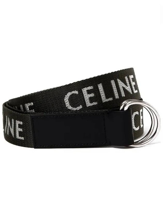 Medium Double Ring Jacquard Leather Belt Black - CELINE - BALAAN 2