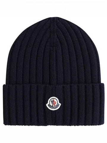 3B00036 A9327 778 Logo Patch Wool Beanie Navy Hat TJ 271136 - MONCLER - BALAAN 1