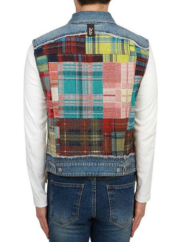 Tartan Patchwork Denim Vest Blue - ACNE STUDIOS - BALAAN 5