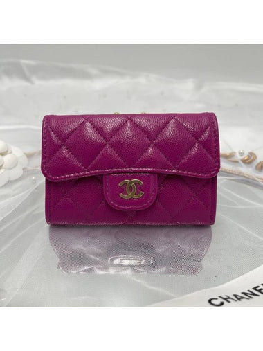 Women s Classic Caviar Snap Flap Card Wallet Pink Champagne Gold AP0214 - CHANEL - BALAAN 1