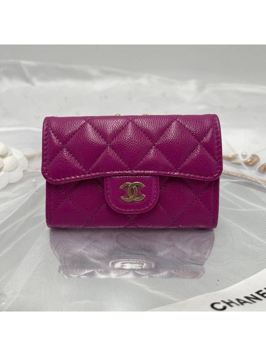 Women s Classic Caviar Snap Flap Card Wallet Pink Champagne Gold AP0214 - CHANEL - BALAAN 1