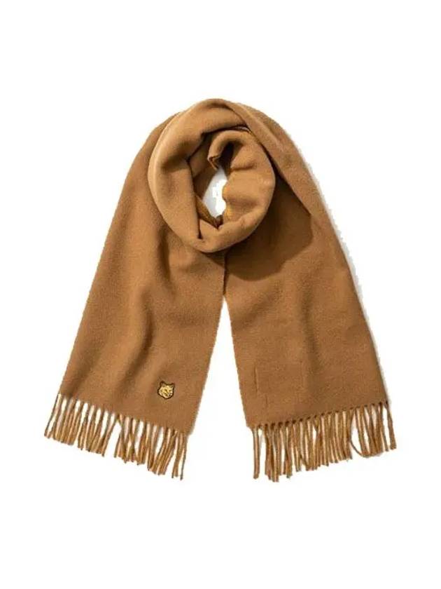 Fox Head Patch Virgin Wool Muffler Camel LM06201WA0018 - MAISON KITSUNE - BALAAN 2