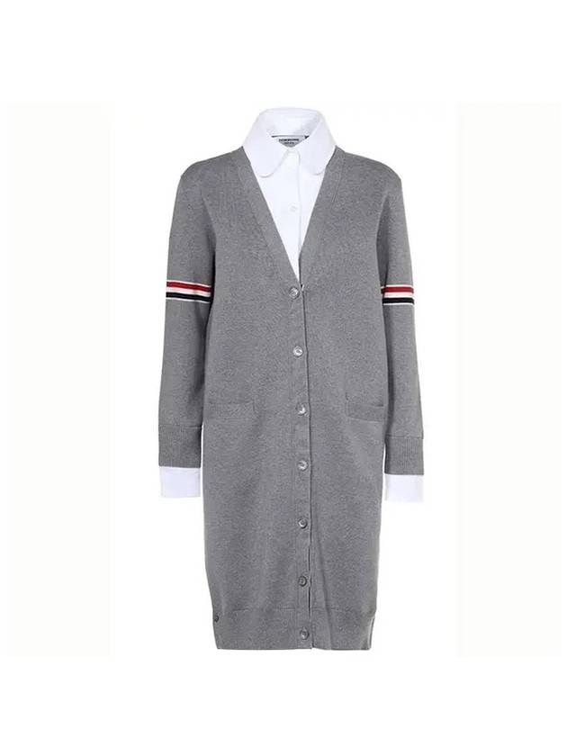 Milano Stitch Combo Shirt Cardigan Light Grey - THOM BROWNE - BALAAN 1