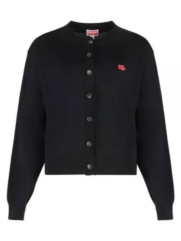 Boke Flower Embroidery Crew Neck Wool Cardigan Black - KENZO - BALAAN 2