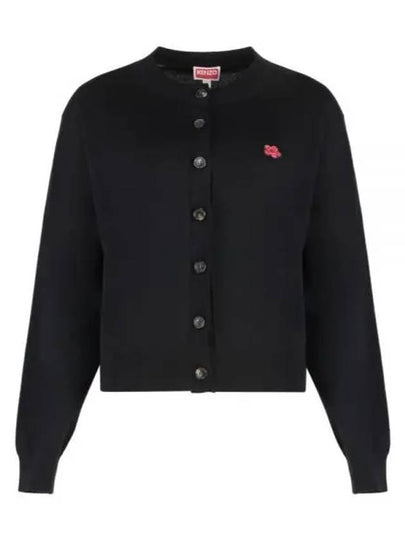 Boke Flower Embroidery Crew Neck Wool Cardigan Black - KENZO - BALAAN 2