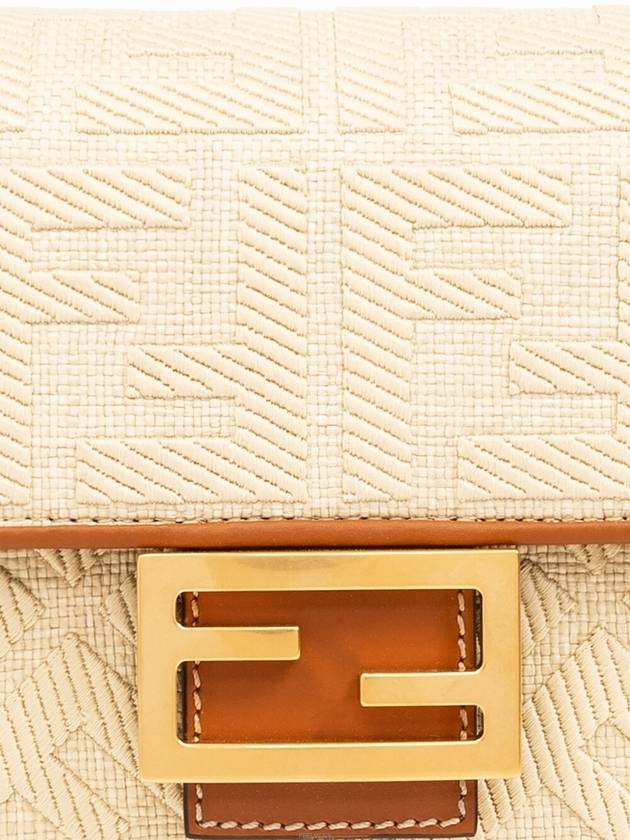 FF Logo Baguette Rafia Shoulder Bag Beige - FENDI - BALAAN 7