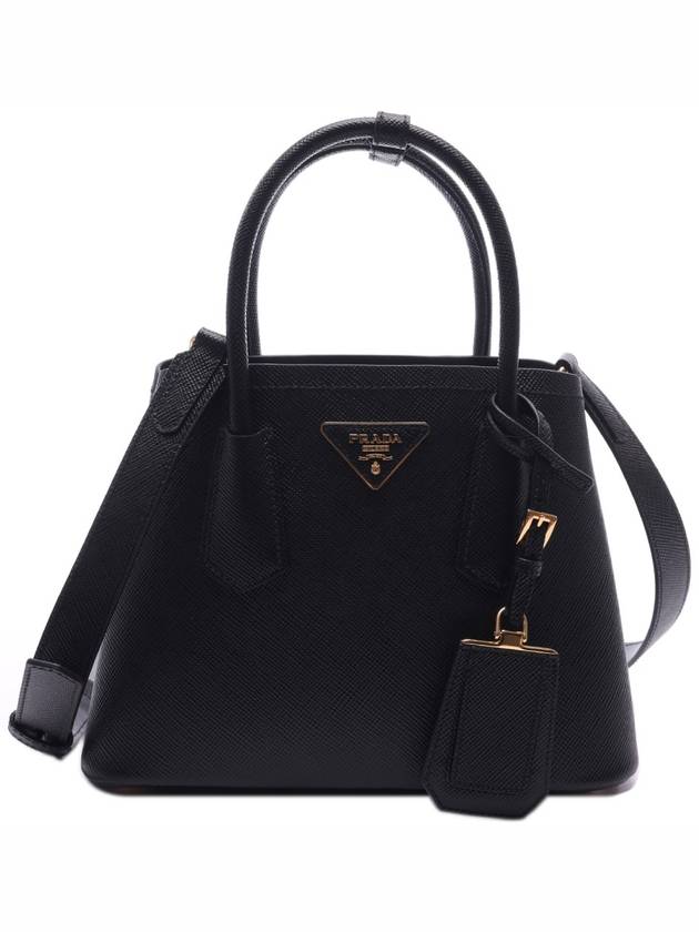 Double Saffiano Leather Mini Bag Black - PRADA - BALAAN 3