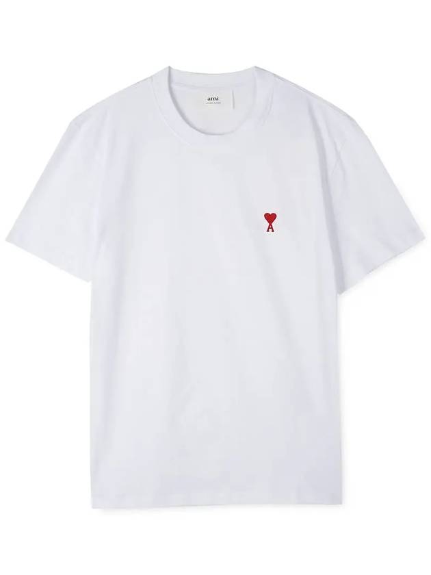 Small Heart Logo Short Sleeve T-Shirt White - AMI - BALAAN 4