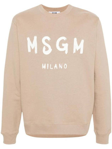 Brushed Logo Cotton Sweatshirt Beige - MSGM - BALAAN 1