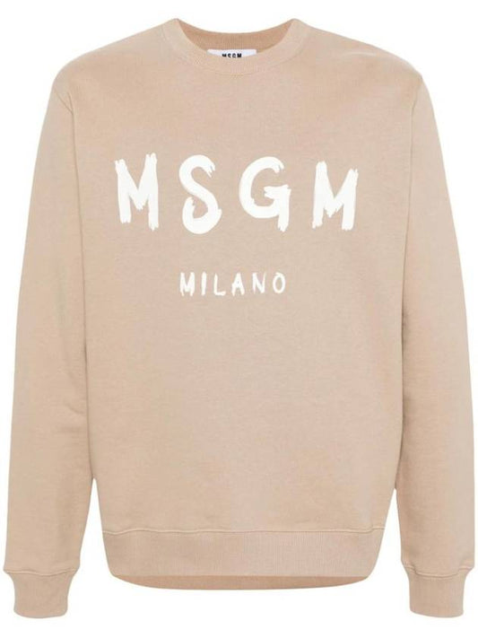 Brushed Logo Cotton Sweatshirt Beige - MSGM - BALAAN 1