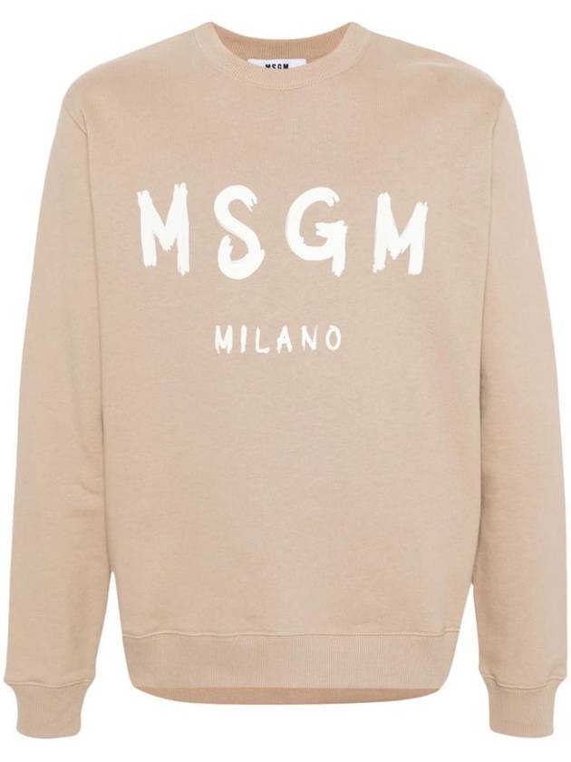 Brushed Logo Cotton Sweatshirt Beige - MSGM - BALAAN 1