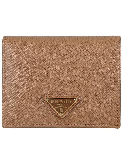 Gold Hardware Triangle Logo Saffiano Half Wallet Caramel - PRADA - BALAAN 2