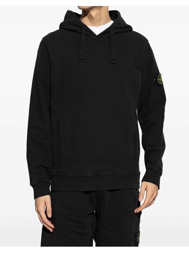 Wappen Patch Brushed Cotton Fleece Hoodie Black - STONE ISLAND - BALAAN 3