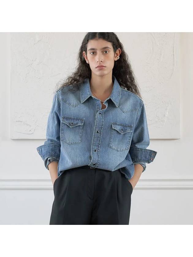 Classic Western Denim Shirt Blue - NOIRER FOR WOMEN - BALAAN 1