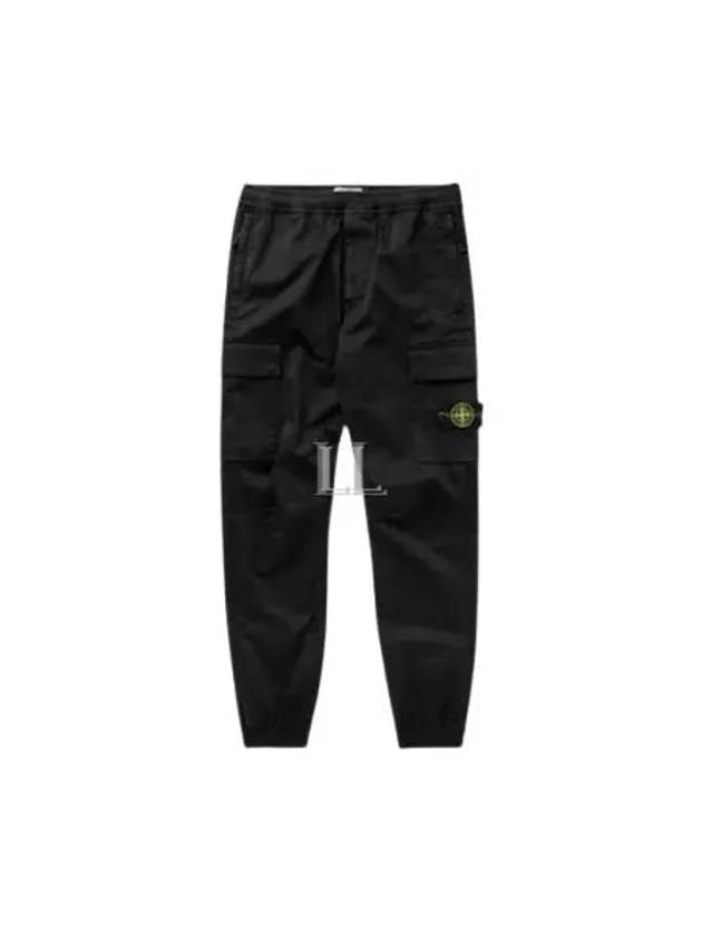 Garment Dyed Cotton Wool Satin Cargo Track Pants Black - STONE ISLAND - BALAAN 2