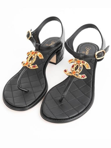 Jewelry CC Logo Quilted Sandals Black - CHANEL - BALAAN 1