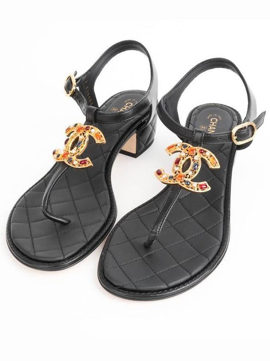 Jewelry CC Logo Quilted Sandals Black - CHANEL - BALAAN.