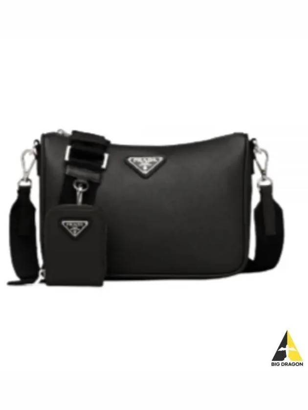 Triangle Logo Re-Nylon Saffiano Leather Shoulder Bag Black - PRADA - BALAAN 2