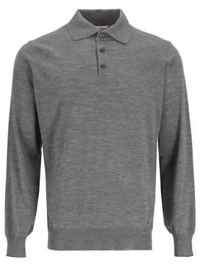 Men's Knit Long Sleeve Polo Shirt Grey - BRUNELLO CUCINELLI - BALAAN 2