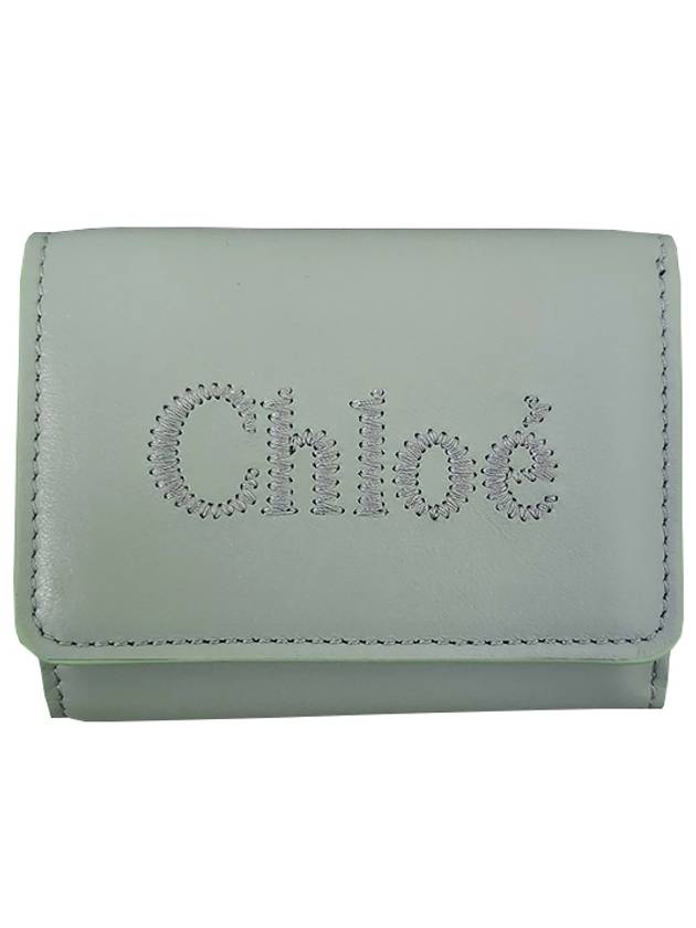 Embroidered Logo Leather Half Wallet Green - CHLOE - BALAAN 1