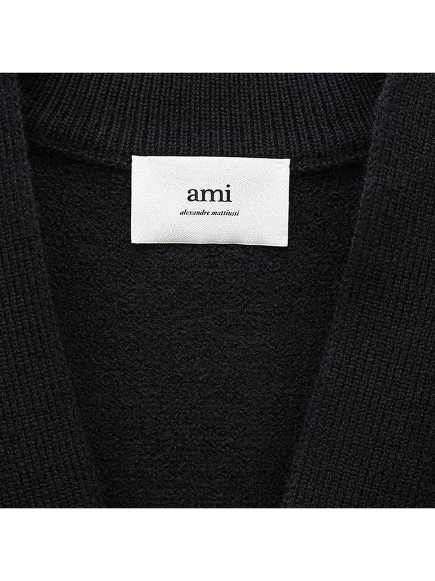 Heart Logo V Neck Wool Cardigan Black - AMI - BALAAN 4