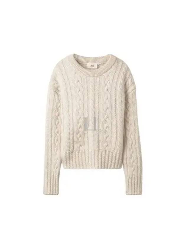 Cable Crew Neck Wool Knit Top Offwhite - AMI - BALAAN 2