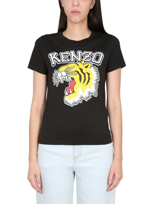 Tiger Cotton Short Sleeve T-Shirt Black - KENZO - BALAAN 1