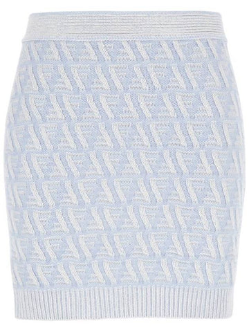 FF Cashmere Wool Mini A-Line Skirt Light Blue - FENDI - BALAAN 1