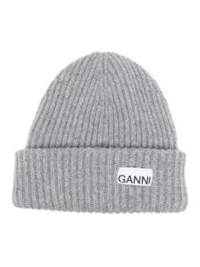 Logo Patch Knit Beanie Grey - GANNI - BALAAN 2