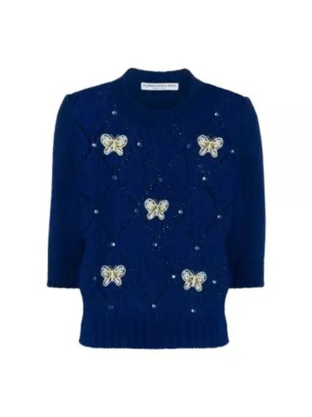 Women's Butterfly Embroidered Knit Top Blue - ALESSANDRA RICH - BALAAN 2