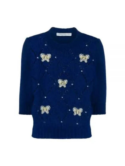 Women's Butterfly Embroidered Knit Top Blue - ALESSANDRA RICH - BALAAN 2