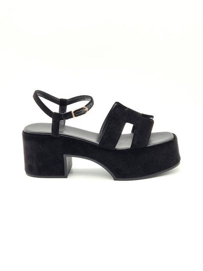 Jam 30 platform velvet sandals heel black - HERMES - BALAAN 2