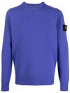 Men's Waffen Patch Round Neck Knit Top Blue - STONE ISLAND - BALAAN 1