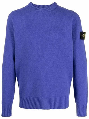 Men's Waffen Patch Round Neck Knit Top Blue - STONE ISLAND - BALAAN 1