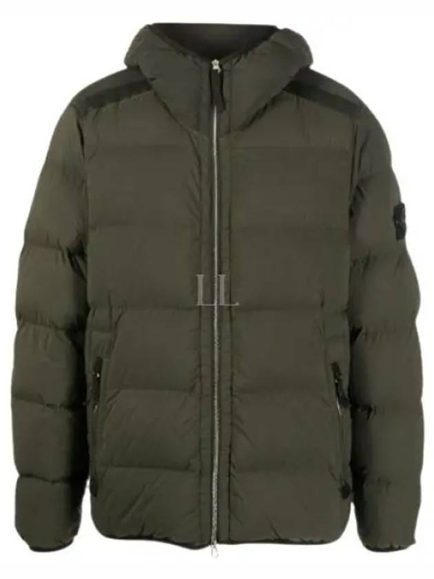 Seamless Logo Nylon Hooded Down Jacket Olive - STONE ISLAND - BALAAN 2