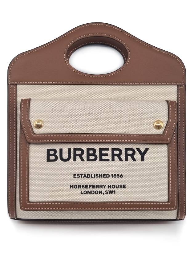 Mini Two-Tone Canvas And Leather Pocket Bag Natural Malt Brown - BURBERRY - BALAAN 2