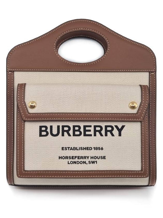 Mini Two-Tone Canvas And Leather Pocket Bag Natural Malt Brown - BURBERRY - BALAAN 2