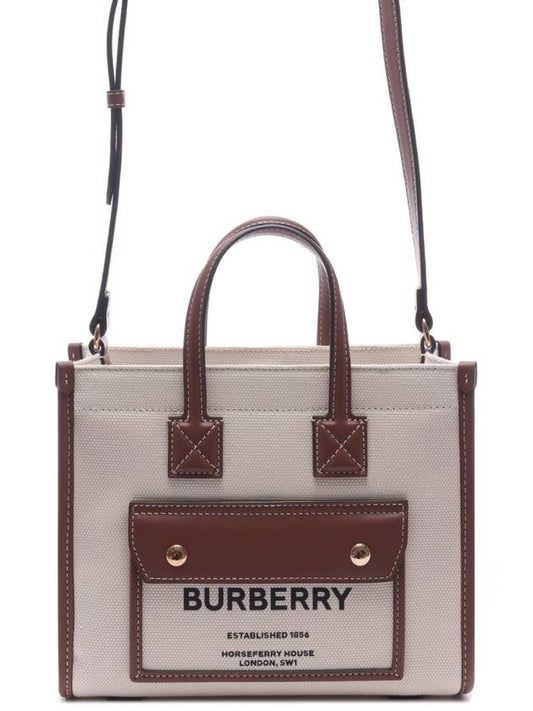 Mini Two-Tone Canvas and Leather Freya Tote Bag Natural Tan - BURBERRY - BALAAN 2