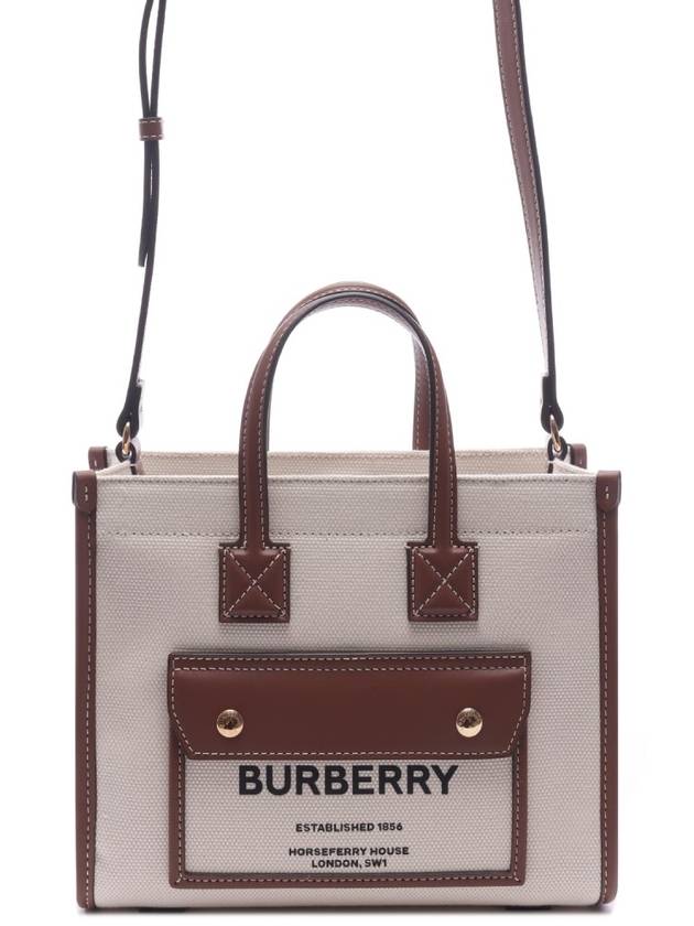 Mini Two-Tone Canvas and Leather Freya Tote Bag Natural Tan - BURBERRY - BALAAN 3