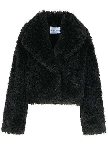 Stand Studio 'Samara' Black Polyester Faux Fur Coat - STAND STUDIO - BALAAN 1