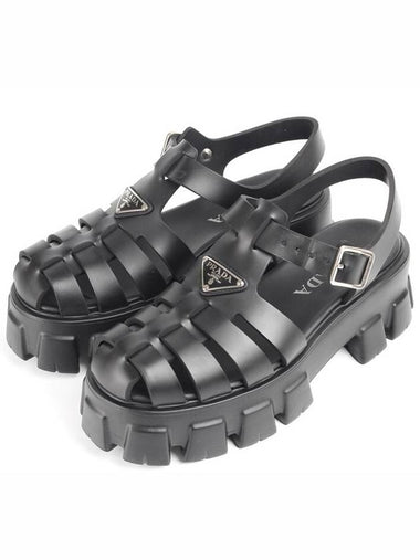 Triangle logo strap rubber sandals 38 5 250 255 - PRADA - BALAAN 1