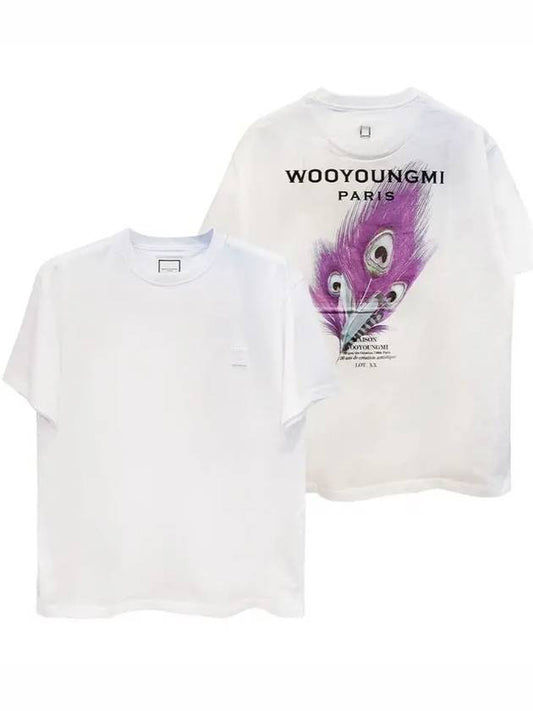 Feather Back Logo Short Sleeve T-Shirt White - WOOYOUNGMI - BALAAN 2