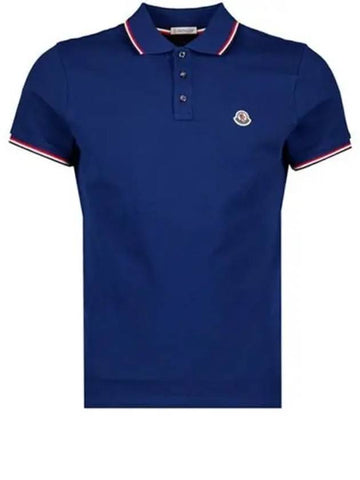 Chest patch three stripe neckline polo t shirt blue navy men s 271801 - MONCLER - BALAAN 1